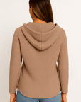 Dark Brown Patch Pocket Corded Drawstring Hoodie
