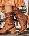 Reina Vintage Mid-Calf Boots with Buckle Detail