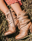 Reina Vintage Mid-Calf Boots with Buckle Detail