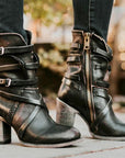 Reina Vintage Mid-Calf Boots with Buckle Detail