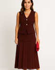 Wine Red Knitted Skirt Set