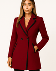 Elodie Contrast-Trim Double-Breasted Coat