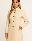 Beige Stand Collar Wool Coat