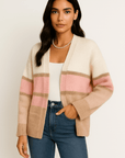 Romy Pink Ribbed Button Cardigan