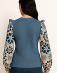 Ashleigh Ruffled Floral Sleeve Knit Top