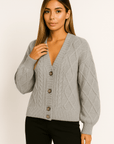 Thalia Grey Ribbed Cardigan