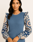 Ashleigh Ruffled Floral Sleeve Knit Top