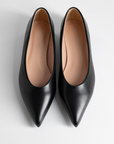 Black Faux Leather Pointed Ballerinas