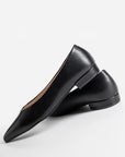 Black Faux Leather Pointed Ballerinas