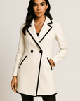 Elodie Contrast-Trim Double-Breasted Coat
