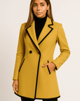 Elodie Contrast-Trim Double-Breasted Coat