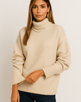 Elsa Turtleneck Knit Sweater with Ribbed Cuffs