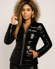 Kaia Glossy Puffer Jacket with Fur Hood