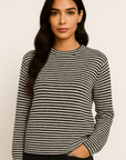 Rose Stripe Drop Shoulder Long Sleeve Top