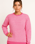 Rose Stripe Drop Shoulder Long Sleeve Top