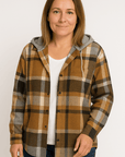 Rowen Hooded Plaid Button Coat