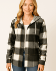 Rowen Hooded Plaid Button Coat
