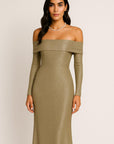 Sorella Off-Shoulder Satin Maxi Dress