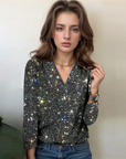 Marisse | Sequin V-Neck Party Blouse