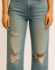 Washed Blue Retro Wide-Leg Jeans