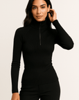 Zana Zip Turtleneck Ribbed Knit Top