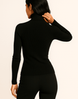 Zana Zip Turtleneck Ribbed Knit Top